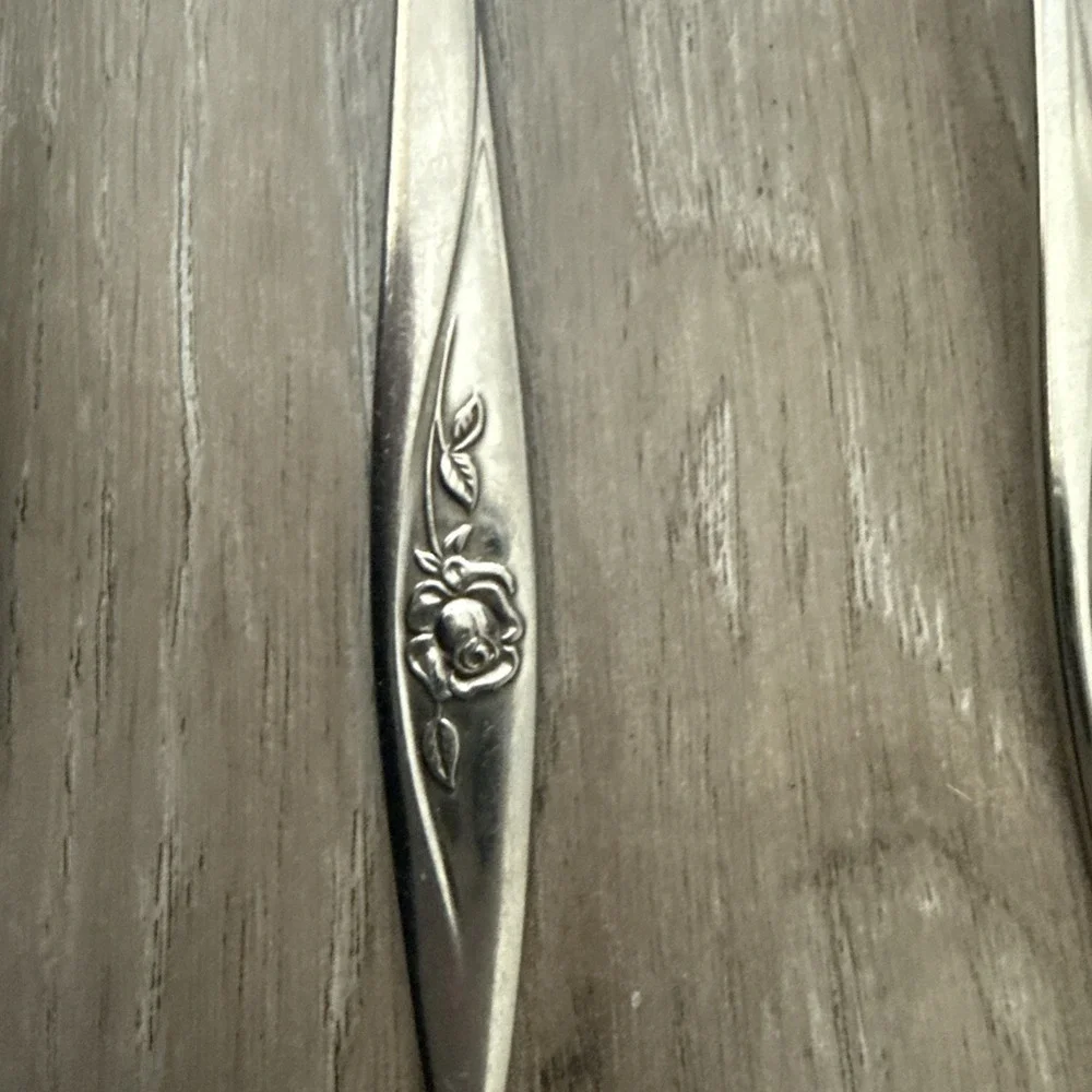 Set of 5 MY ROSE by Oneida‎ Glossy Stainless Flatware Oval Place Spoons Vintage